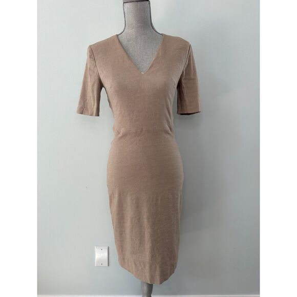 BOSS Hugo Boss Dariette Half Sleeve Wool Blend V Neck Linen Sheath Dress size 4 - Picture 1 of 10